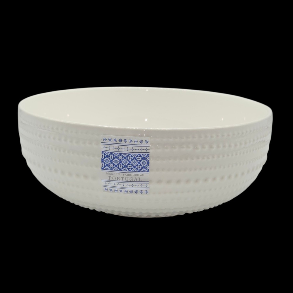Faiancas Ramos White Ceramic Embossed Bead Decorative Bowl Made In Portugal 9.5" - Picture 6 of 6